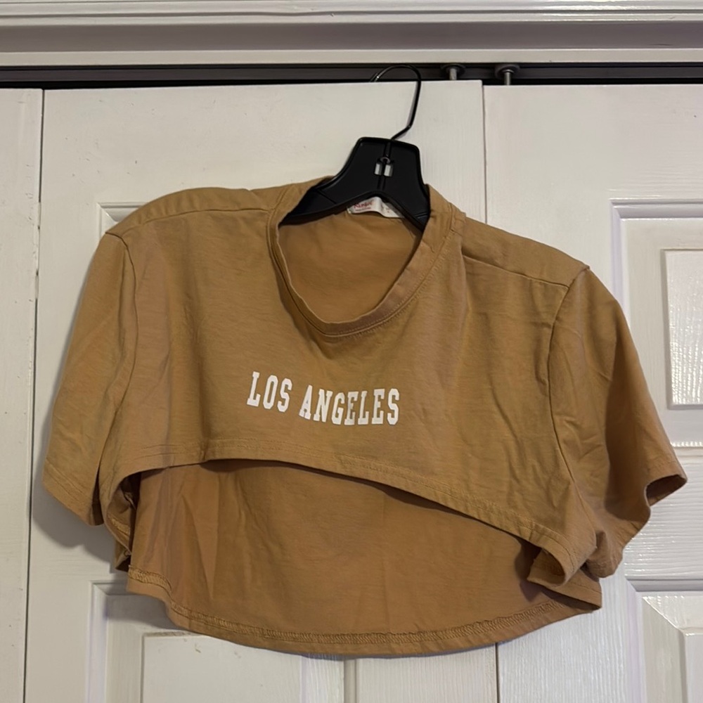 ROMWE Tan Boxy Crop Polo T-Shirt